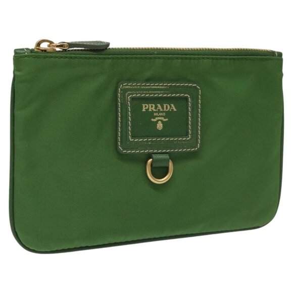 PRADA Pouch Nylon Green Gold Auth 112876 - Picture 1 of 16